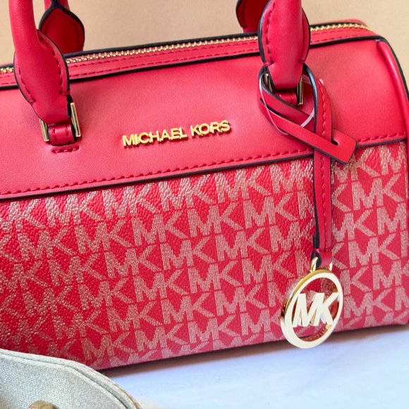 Michael Kors Jet Set Travel XS MINI Satchel Shoulder Crossbody Bag MK Gold/Red - Picture 11 of 15